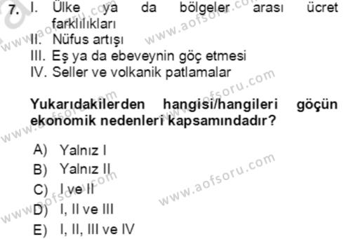 Göç Ve Göç Sorunları Dersi 2022 - 2023 Yılı (Vize) Ara Sınavı 7. Soru