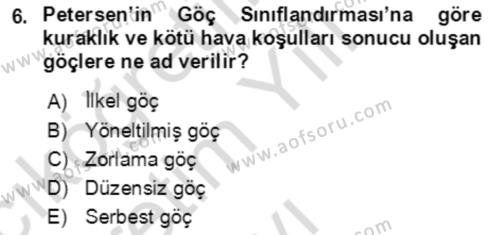 Göç Ve Göç Sorunları Dersi 2022 - 2023 Yılı Yaz Okulu Sınavı 6. Soru