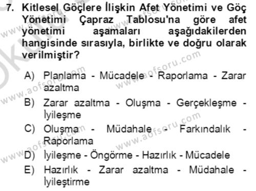 Göç Ve Göç Sorunları Dersi 2022 - 2023 Yılı Yaz Okulu Sınavı 7. Soru