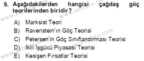 Göç Ve Göç Sorunları Dersi 2022 - 2023 Yılı Yaz Okulu Sınavı 9. Soru