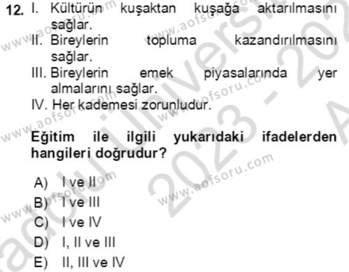 Göç Ve Göç Sorunları Dersi 2023 - 2024 Yılı (Vize) Ara Sınavı 12. Soru