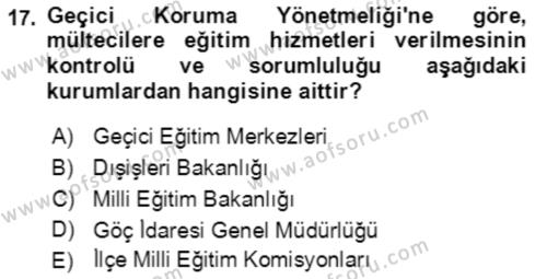 Göç Ve Göç Sorunları Dersi 2023 - 2024 Yılı (Vize) Ara Sınavı 17. Soru