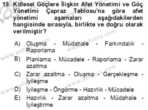 Göç Ve Göç Sorunları Dersi 2023 - 2024 Yılı (Vize) Ara Sınavı 19. Soru