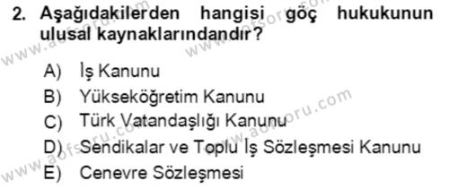 Göç Ve Göç Sorunları Dersi 2023 - 2024 Yılı (Vize) Ara Sınavı 2. Soru