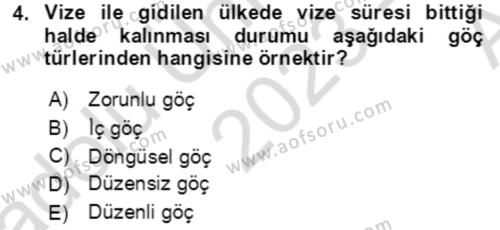 Göç Ve Göç Sorunları Dersi 2023 - 2024 Yılı (Vize) Ara Sınavı 4. Soru