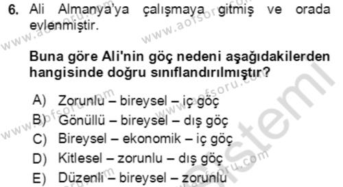 Göç Ve Göç Sorunları Dersi 2023 - 2024 Yılı (Vize) Ara Sınavı 6. Soru