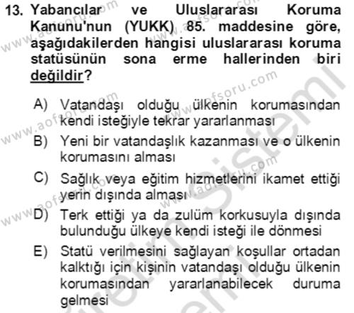 Göç Ve Göç Sorunları Dersi 2023 - 2024 Yılı (Final) Dönem Sonu Sınavı 13. Soru