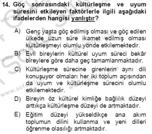 Göç Ve Göç Sorunları Dersi 2023 - 2024 Yılı (Final) Dönem Sonu Sınavı 14. Soru