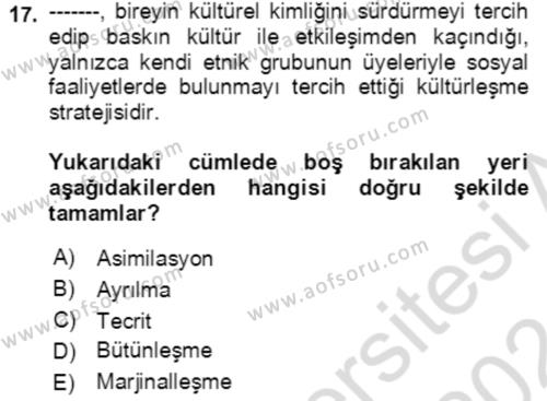 Göç Ve Göç Sorunları Dersi 2023 - 2024 Yılı (Final) Dönem Sonu Sınavı 17. Soru