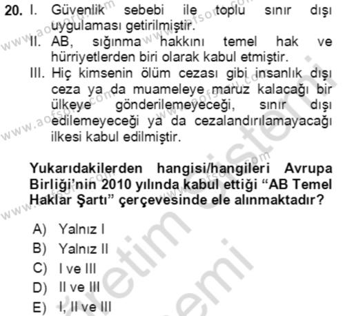 Göç Ve Göç Sorunları Dersi 2023 - 2024 Yılı (Final) Dönem Sonu Sınavı 20. Soru