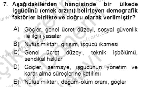 Göç Ve Göç Sorunları Dersi 2023 - 2024 Yılı (Final) Dönem Sonu Sınavı 7. Soru