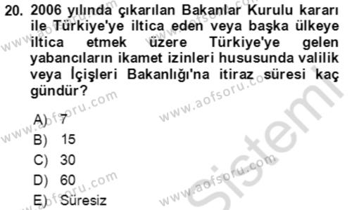 Göç Ve Göç Sorunları Dersi 2023 - 2024 Yılı Yaz Okulu Sınavı 20. Soru