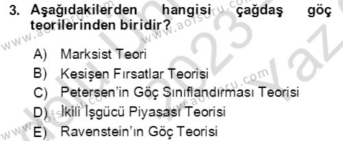 Göç Ve Göç Sorunları Dersi 2023 - 2024 Yılı Yaz Okulu Sınavı 3. Soru