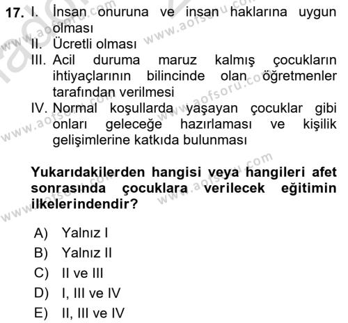 Göç Ve Göç Sorunları Dersi 2024 - 2025 Yılı (Vize) Ara Sınavı 17. Soru