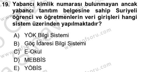 Göç Ve Göç Sorunları Dersi 2024 - 2025 Yılı (Vize) Ara Sınavı 19. Soru