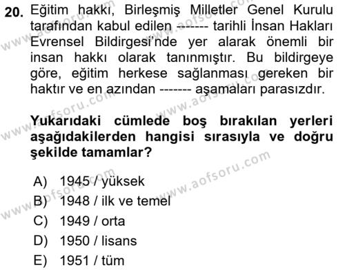 Göç Ve Göç Sorunları Dersi 2024 - 2025 Yılı (Vize) Ara Sınavı 20. Soru