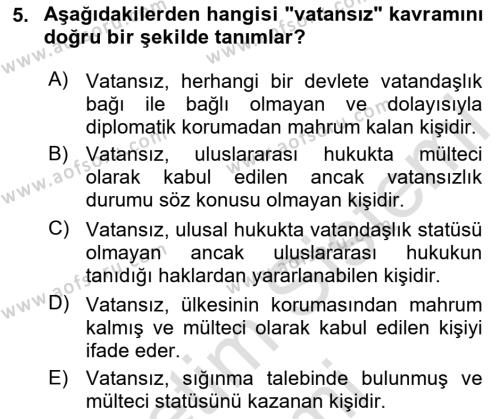 Göç Ve Göç Sorunları Dersi 2024 - 2025 Yılı (Vize) Ara Sınavı 5. Soru