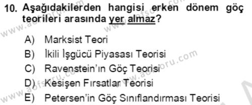 Göç Ve Göçmen Sorunları Dersi 2019 - 2020 Yılı (Vize) Ara Sınavı 10. Soru