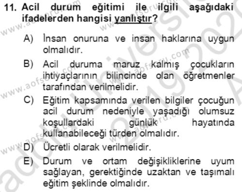 Göç Ve Göçmen Sorunları Dersi 2019 - 2020 Yılı (Vize) Ara Sınavı 11. Soru