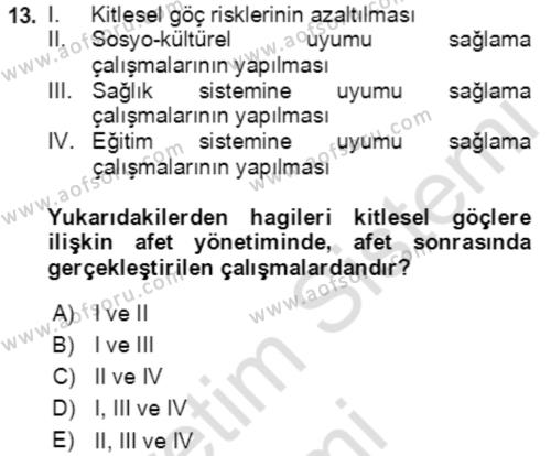 Göç Ve Göçmen Sorunları Dersi 2019 - 2020 Yılı (Vize) Ara Sınavı 13. Soru