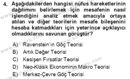 Göç Ve Göçmen Sorunları Dersi 2019 - 2020 Yılı (Vize) Ara Sınavı 4. Soru