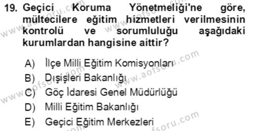 Göç Ve Göçmen Sorunları Dersi 2021 - 2022 Yılı (Vize) Ara Sınavı 19. Soru