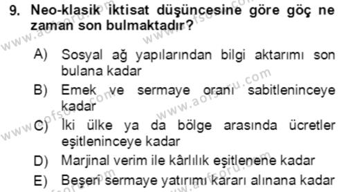 Göç Ve Göçmen Sorunları Dersi 2021 - 2022 Yılı (Vize) Ara Sınavı 9. Soru