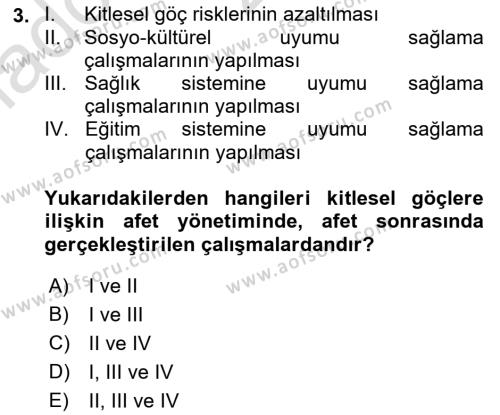 Göç Ve Göçmen Sorunları Dersi 2021 - 2022 Yılı Yaz Okulu Sınavı 3. Soru