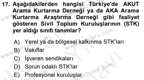 Özel Gereksinimli Bireyler İçin Afet ve Acil Durum Yönetimi Dersi 2018 - 2019 Yılı (Vize) Ara Sınavı 17. Soru