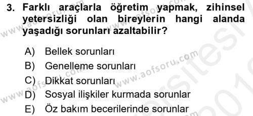 Özel Gereksinimli Bireyler İçin Afet ve Acil Durum Yönetimi Dersi 2018 - 2019 Yılı (Vize) Ara Sınavı 3. Soru