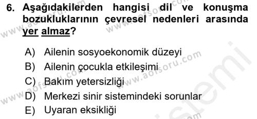 Özel Gereksinimli Bireyler İçin Afet ve Acil Durum Yönetimi Dersi 2018 - 2019 Yılı (Vize) Ara Sınavı 6. Soru