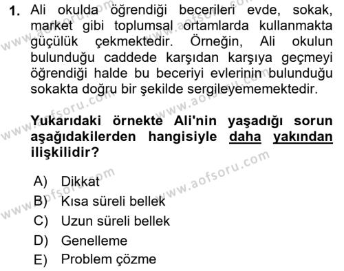 Özel Gereksinimli Bireyler İçin Afet ve Acil Durum Yönetimi Dersi 2020 - 2021 Yılı Yaz Okulu Sınavı 1. Soru