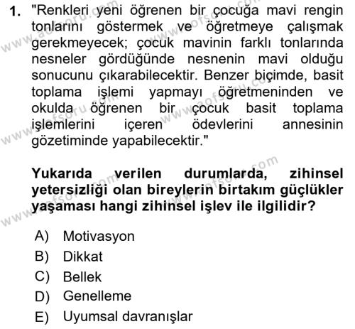 Özel Gereksinimli Bireyler İçin Afet ve Acil Durum Yönetimi Dersi 2021 - 2022 Yılı (Vize) Ara Sınavı 1. Soru