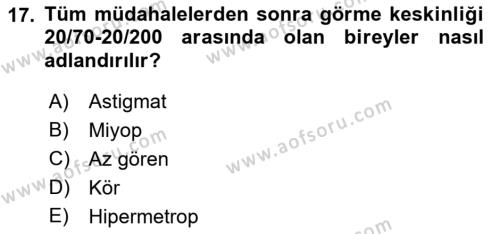 Özel Gereksinimli Bireyler İçin Afet ve Acil Durum Yönetimi Dersi 2021 - 2022 Yılı (Vize) Ara Sınavı 17. Soru