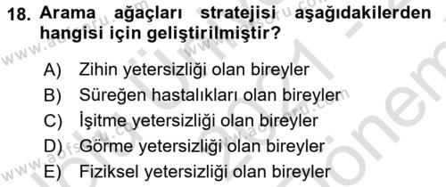 Özel Gereksinimli Bireyler İçin Afet ve Acil Durum Yönetimi Dersi 2021 - 2022 Yılı (Final) Dönem Sonu Sınavı 18. Soru