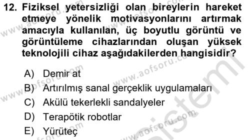 Özel Gereksinimli Bireyler İçin Afet ve Acil Durum Yönetimi Dersi 2023 - 2024 Yılı (Vize) Ara Sınavı 12. Soru