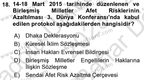 Özel Gereksinimli Bireyler İçin Afet ve Acil Durum Yönetimi Dersi 2023 - 2024 Yılı (Vize) Ara Sınavı 18. Soru