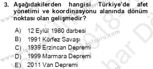 Acil Çağrı Yönetimi Dersi 2018 - 2019 Yılı (Vize) Ara Sınavı 3. Soru