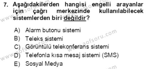 Acil Çağrı Yönetimi Dersi 2018 - 2019 Yılı (Final) Dönem Sonu Sınavı 7. Soru