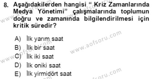 Acil Çağrı Yönetimi Dersi 2018 - 2019 Yılı (Final) Dönem Sonu Sınavı 8. Soru