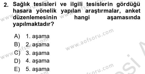 Afet Yönetiminde Sağlık Hizmetleri Dersi 2022 - 2023 Yılı (Final) Dönem Sonu Sınavı 2. Soru