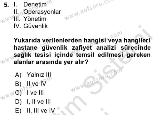 Afet Yönetiminde Sağlık Hizmetleri Dersi 2022 - 2023 Yılı (Final) Dönem Sonu Sınavı 5. Soru