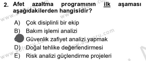 Afet Yönetiminde Sağlık Hizmetleri Dersi 2023 - 2024 Yılı (Vize) Ara Sınavı 2. Soru