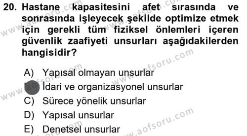 Afet Yönetiminde Sağlık Hizmetleri Dersi 2023 - 2024 Yılı (Vize) Ara Sınavı 20. Soru