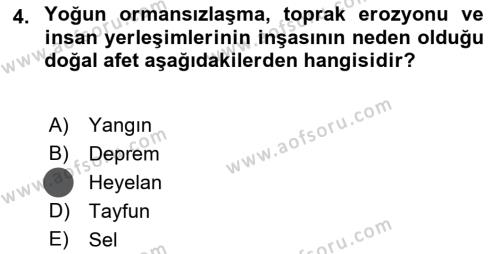 Afet Yönetiminde Sağlık Hizmetleri Dersi 2023 - 2024 Yılı (Vize) Ara Sınavı 4. Soru