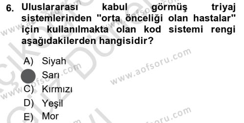 Afet Yönetiminde Sağlık Hizmetleri Dersi 2023 - 2024 Yılı (Vize) Ara Sınavı 6. Soru