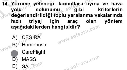 Afet Yönetiminde Sağlık Hizmetleri Dersi 2023 - 2024 Yılı (Final) Dönem Sonu Sınavı 14. Soru