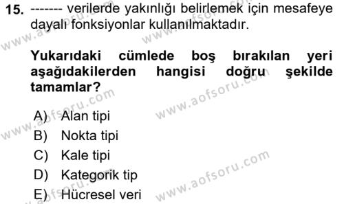 Veri Analizi Ve Değerlendirme Dersi 2022 - 2023 Yılı Yaz Okulu Sınavı 15. Soru