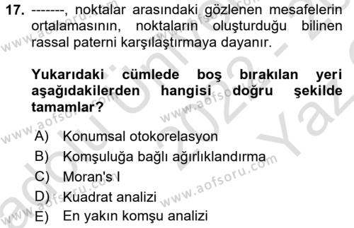 Veri Analizi Ve Değerlendirme Dersi 2022 - 2023 Yılı Yaz Okulu Sınavı 17. Soru