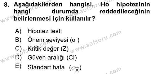 Veri Analizi Ve Değerlendirme Dersi 2022 - 2023 Yılı Yaz Okulu Sınavı 8. Soru